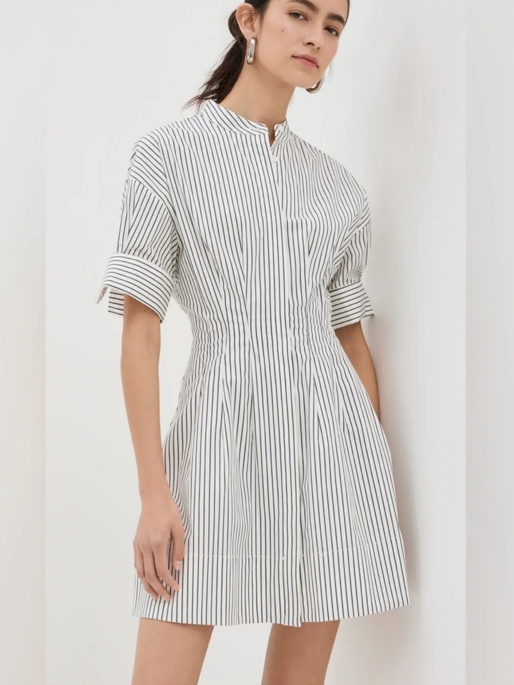 Staud Lorenza Mini Dress Ivory Micro Stripe